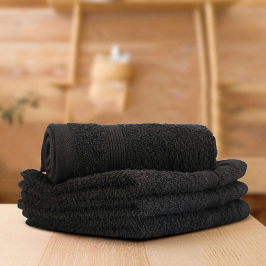 Black Cotton 500 GSM 4-Piece Solid Face Towel Set