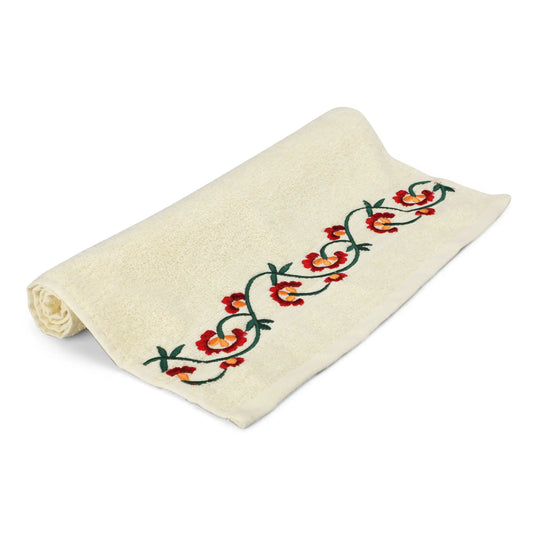 Cream Cotton 500 GSM Embroidered Hand Towel - LUSH & BEYOND