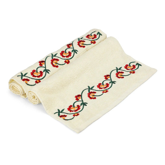 Cream Cotton 500 GSM 2-Piece Embroidered Hand Towel Set - LUSH & BEYOND
