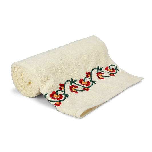 Cream Cotton 500 GSM Embroidered Bath Towel - LUSH & BEYOND
