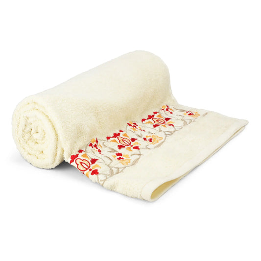 Cream Cotton 500 GSM Embroidered Bath Towel - LUSH & BEYOND