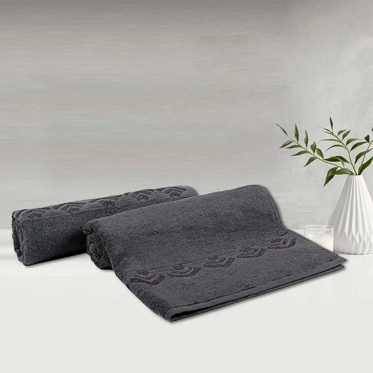 Lush & Beyond 100% Cotton 500 GSM 2-Piece Embroidered Bath Towel Set(Dark Grey)