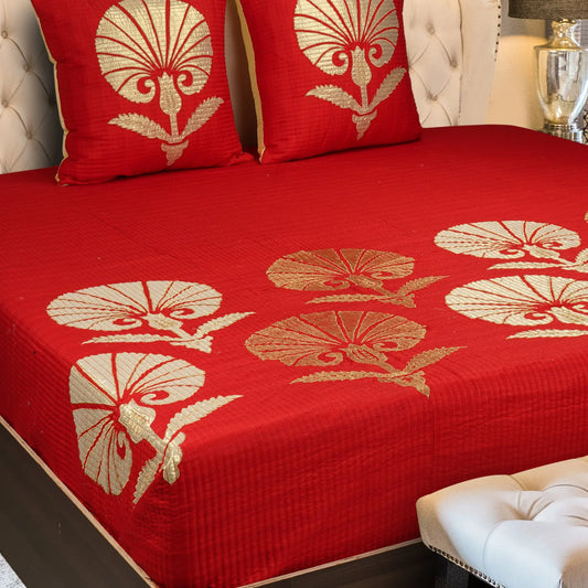 Red Cotton Embroidered Bedcover - LUSH & BEYOND