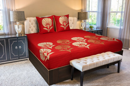 Red Cotton Embroidered Bedcover - LUSH & BEYOND