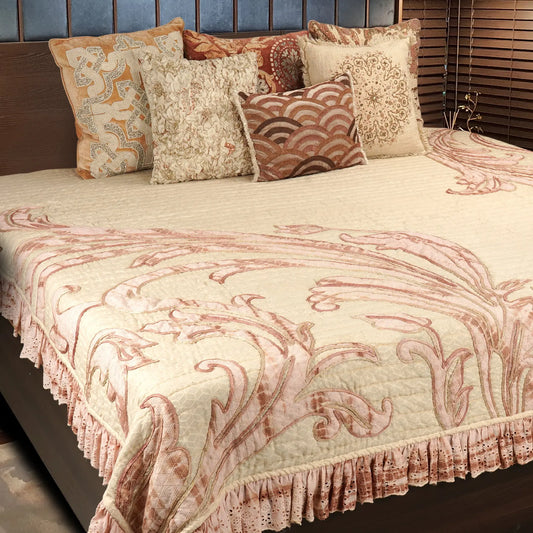 Pink Faux Silk Embroidered Bedcover - LUSH & BEYOND