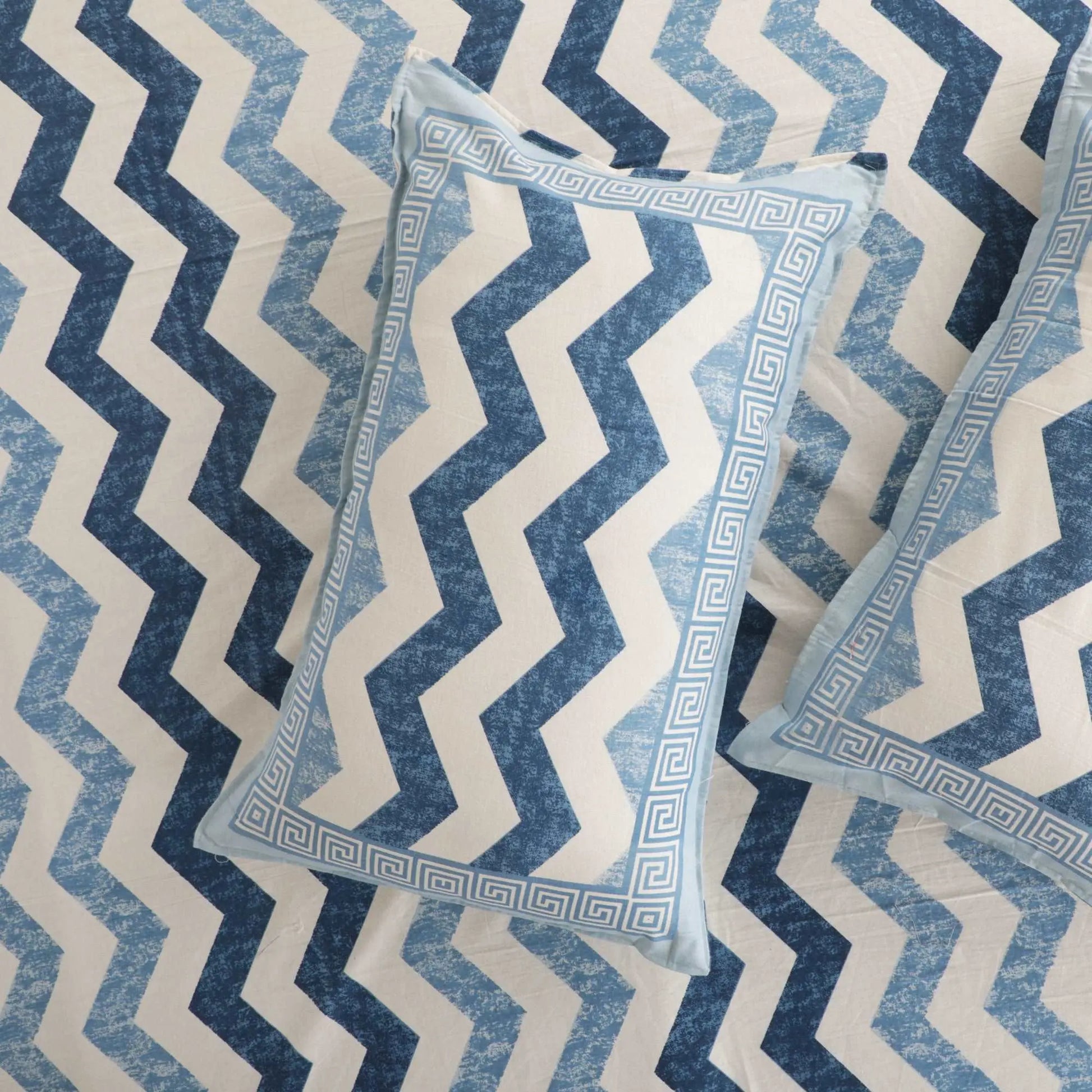 LUSH & BEYOND 100% Soft Cotton Geometric Print King Size Bedsheet with 2 Pillow Covers (Blue) - LUSH & BEYOND
