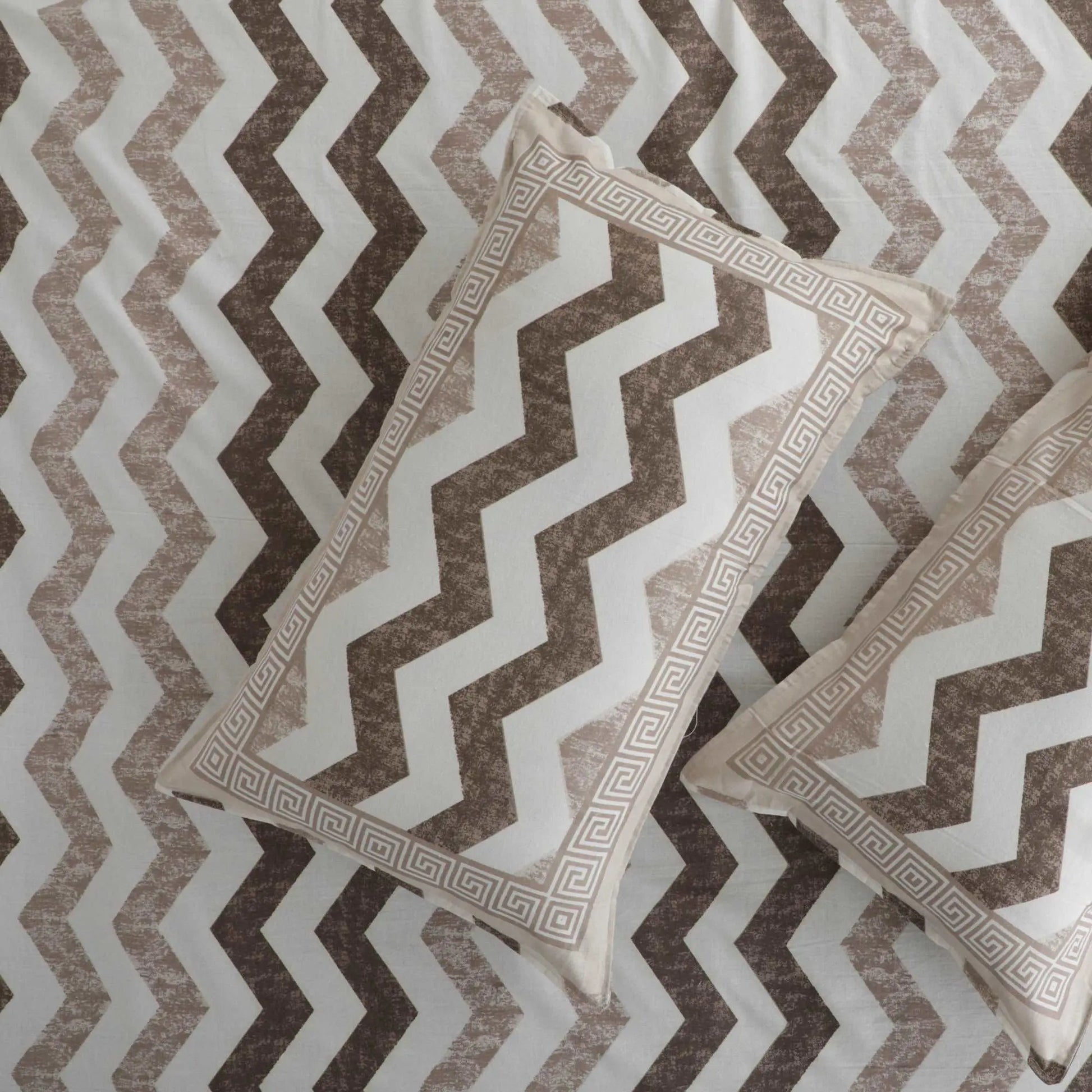LUSH & BEYOND 100% Soft Cotton Geometric Print King Size Bedsheet with 2 Pillow Covers (Brown) - LUSH & BEYOND