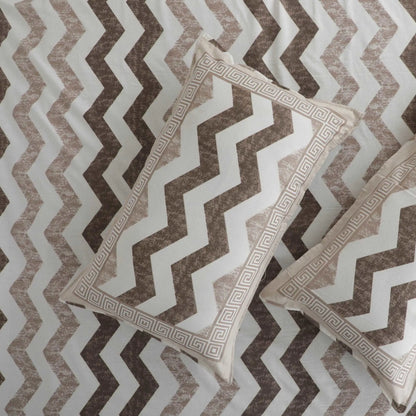 LUSH & BEYOND 100% Soft Cotton Geometric Print King Size Bedsheet with 2 Pillow Covers (Brown) - LUSH & BEYOND