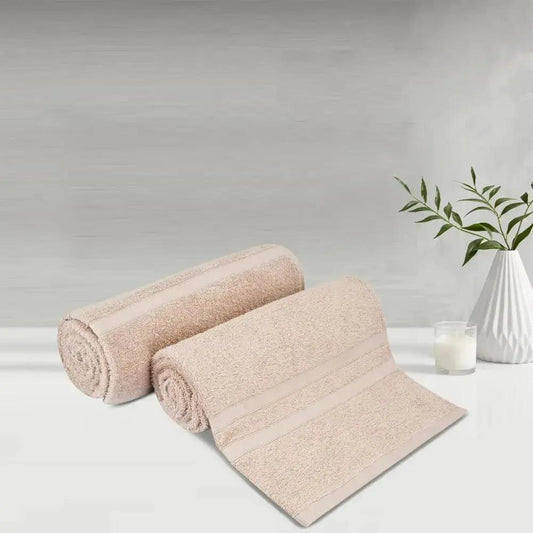 Beige Cotton 500 GSM 2-Piece Solid Bath Towel Set - LUSH & BEYOND