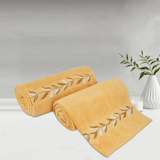 Mustard Cotton 500 GSM 2-Piece Embroidered Bath Towel Set - LUSH & BEYOND