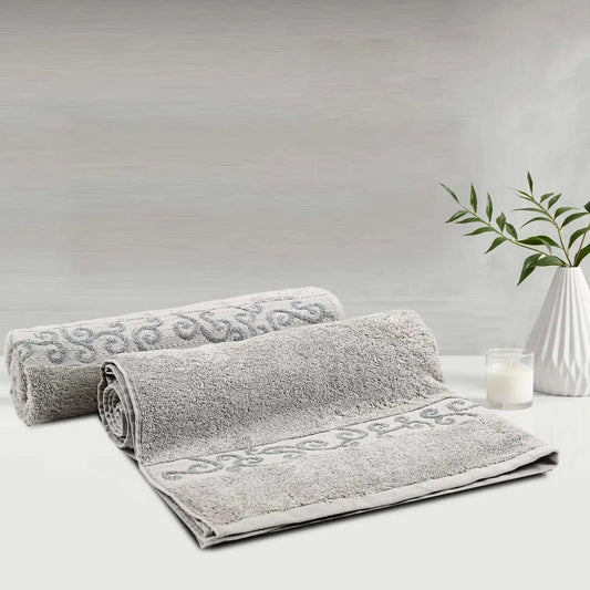 Lush & Beyond 100% Cotton 500 GSM 2-Piece Embroidered Bath Towel Set (Grey)