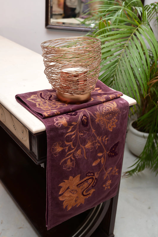 Purple Embroidered Velvet Table Runner - LUSH & BEYOND