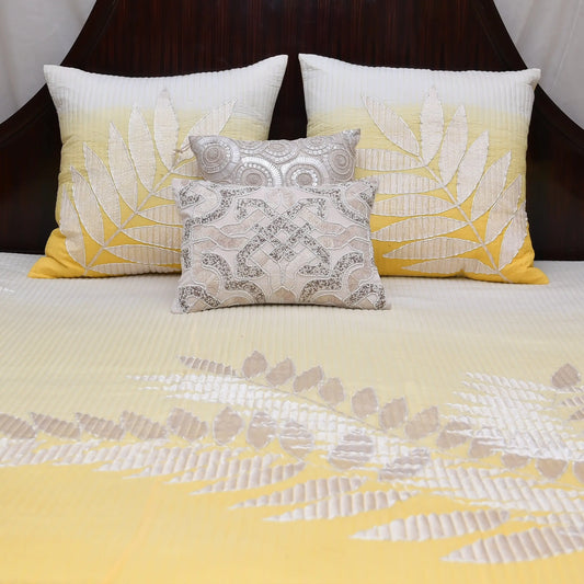 Yellow Cotton Embroidered Bedcover - LUSH & BEYOND