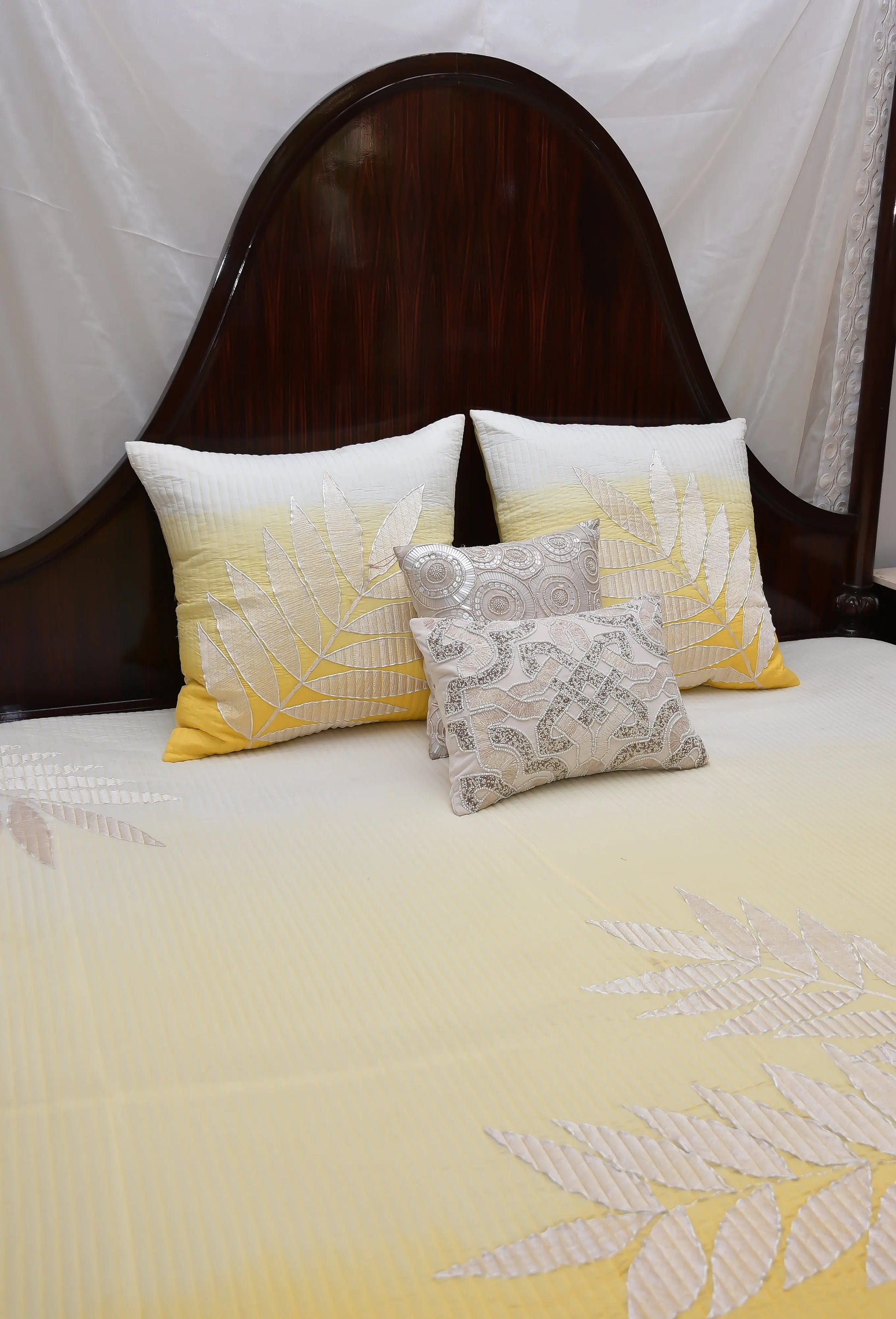 Yellow Cotton Embroidered Bedcover - LUSH & BEYOND
