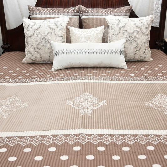 Brown Cotton Embroidered Bedcover