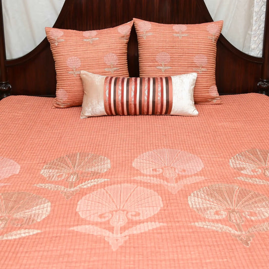 Bright Pink Cotton Embroidered Bedcover