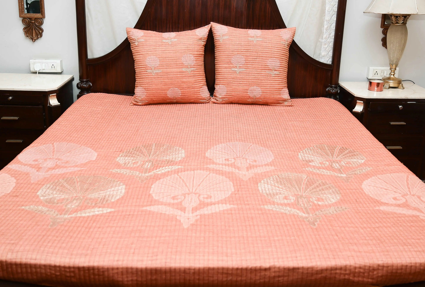 Bright Pink Cotton Embroidered Bedcover