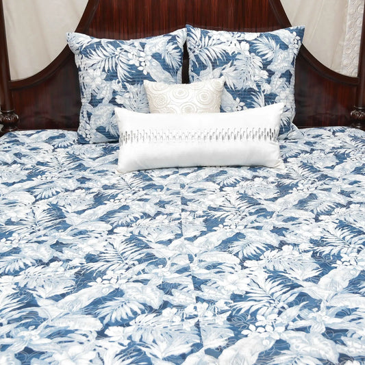 Blue Cotton Printed Bedcover
