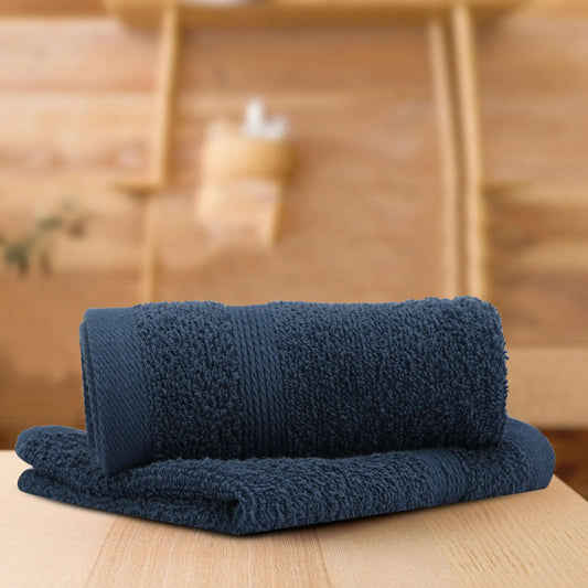 Lush & Beyond 100% Cotton 500 GSM 2-Piece Solid Face Towel Set (Navy Blue)