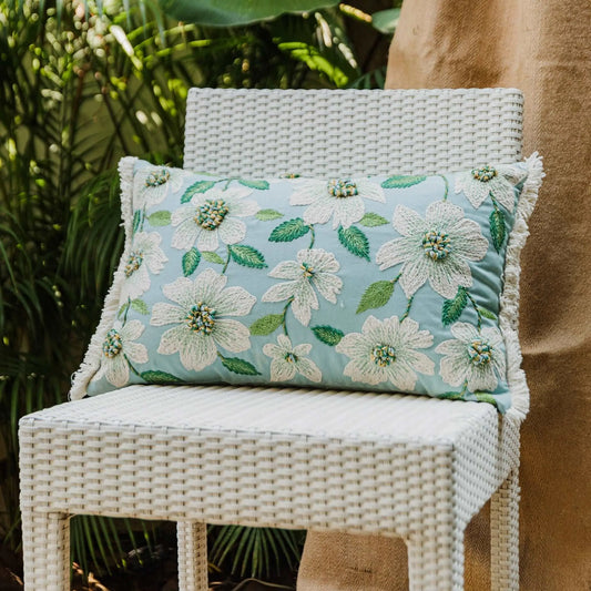 Blue Cotton Floral Embroidered Cushion Cover