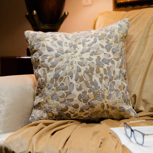 Beige Cotton Printed Cushion Cover