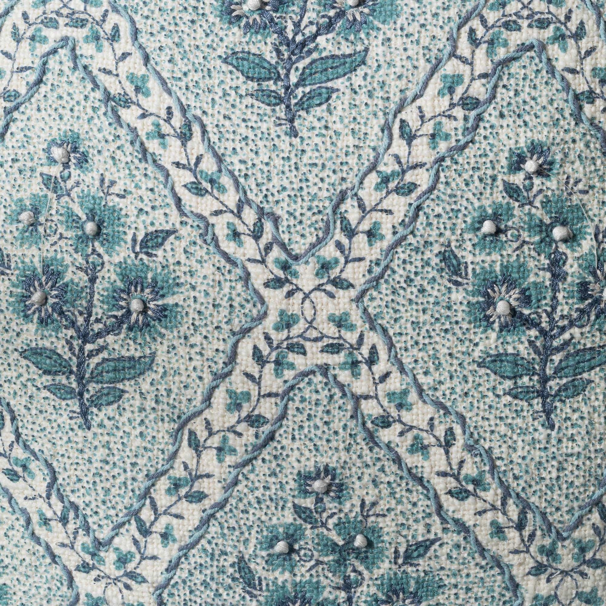 Blue Cotton Printed & Dori Work Cushion Cover
