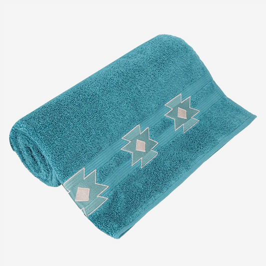Aqua Blue Cotton 500 GSM Embroidered Bath Towel