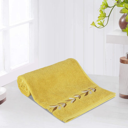 Mustard Cotton 500 GSM Embroidered Bath Towel - LUSH & BEYOND