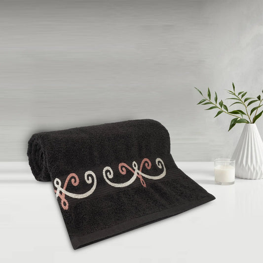 Black Cotton 500 GSM Embroidered Bath Towel - LUSH & BEYOND