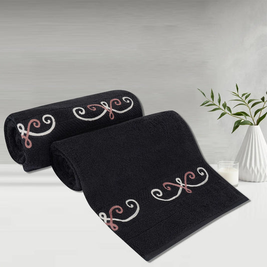 Black Cotton 500 GSM 2-Piece Embroidered Bath Towel Set - LUSH & BEYOND