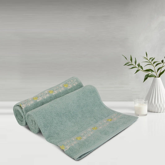 Teal Cotton 500 GSM 2-Piece Embroidered Bath Towel Set - LUSH & BEYOND