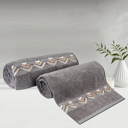 Grey Cotton 500 GSM 2-Piece Embroidered Bath Towel Set - LUSH & BEYOND