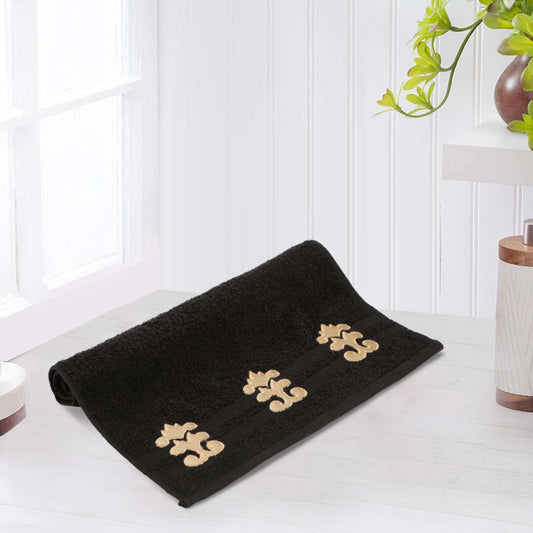 Black Cotton 500 GSM Embroidered Hand Towel