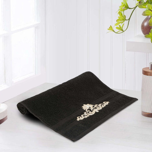 Black Cotton 500 GSM Embroidered Hand Towel