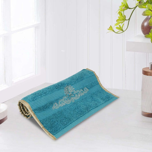 Aqua Blue Cotton 500 GSM Embroidered Hand Towel