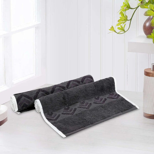 Dark Grey Cotton 500 GSM 2-Piece Embroidered Hand Towel Set
