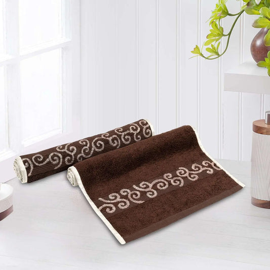 Chocolate Brown Cotton 500 GSM 2-Piece Embroidered Hand Towel Set