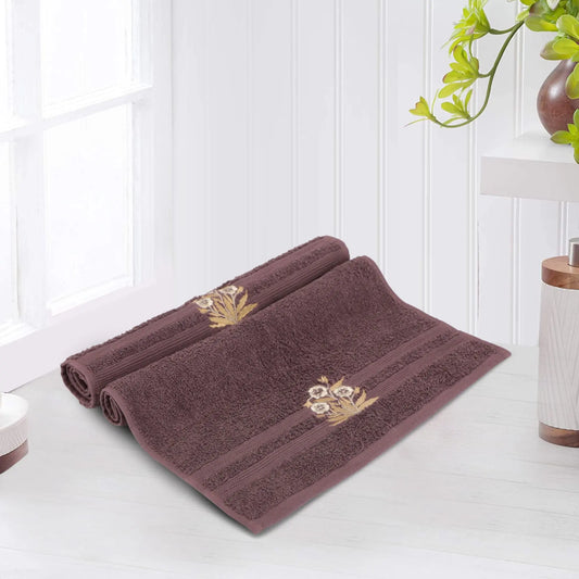 Purple Cotton 500 GSM 2-Piece Embroidered Hand Towel Set - LUSH & BEYOND