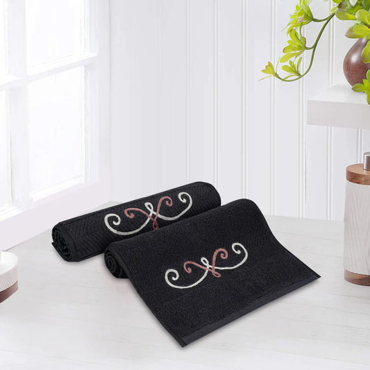 Black Cotton 500 GSM 2-Piece Embroidered Hand Towel Set - LUSH & BEYOND