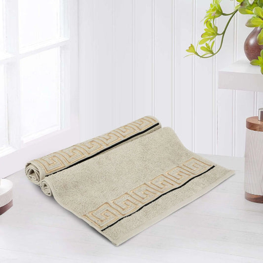 Beige Cotton 500 GSM 2-Piece Embroidered Hand Towel Set