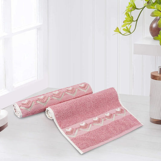Peach Cotton 500 GSM 2-Piece Embroidered Hand Towel Set - LUSH & BEYOND