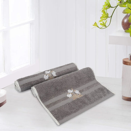 Grey Cotton 500 GSM 2-Piece Embroidered Hand Towel Set - LUSH & BEYOND