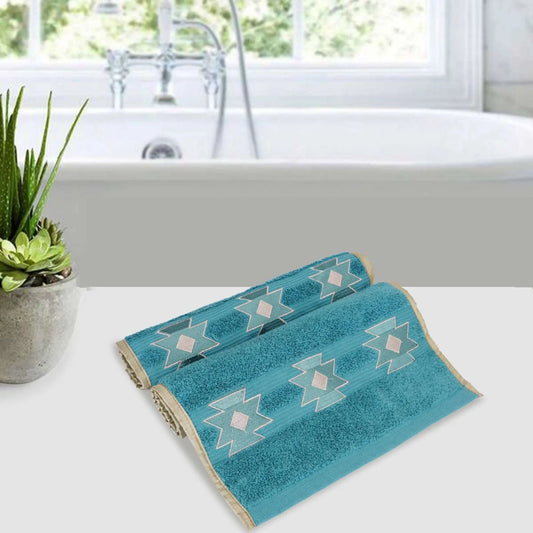 Aqua Blue Cotton 500 GSM 2-Piece Embroidered Hand Towel Set