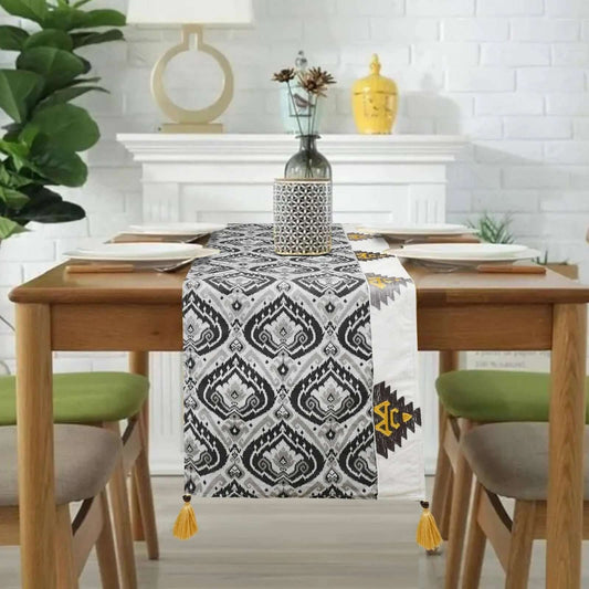 Grey & White Printed Cotton Table Runner