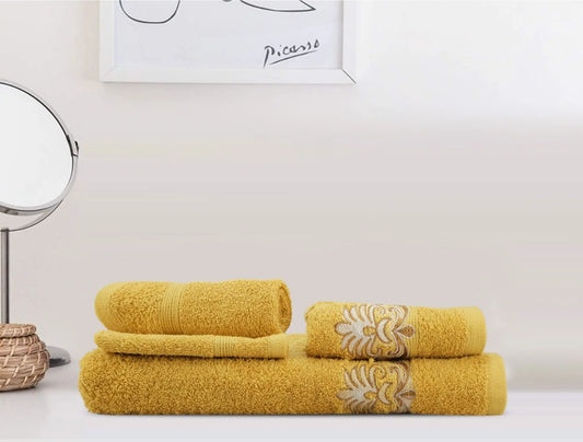 LUSH & BEYOND Set of 4 (2 Face, 1 Hand & 1 Bath Towel , 100% Cotton Towel for Men & Women , 500 GSM Towels, Ultra Absorbent Mustard - LUSH & BEYOND