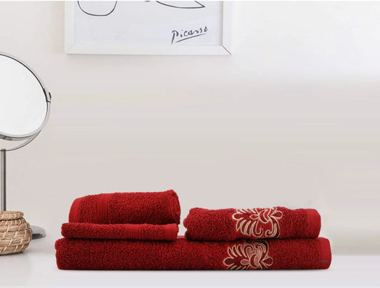 LUSH & BEYOND Set of 4 (2 Face, 1 Hand & 1 Bath Towel , 100% Cotton Towel for Men & Women , 500 GSM Towels, Ultra Absorbent D Red - LUSH & BEYOND