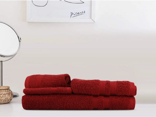 LUSH & BEYOND Set of 4 (2 Face, 1 Hand & 1 Bath Towel , 100% Cotton Towel for Men & Women , 500 GSM Towels, Ultra Absorbent P Red - LUSH & BEYOND
