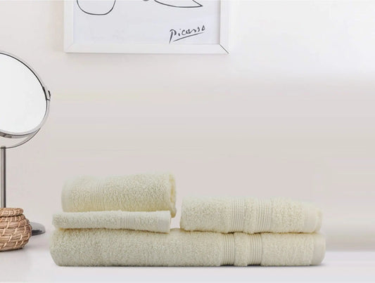 LUSH & BEYOND Set of 4 (2 Face, 1 Hand & 1 Bath Towel , 100% Cotton Towel for Men & Women , 500 GSM Towels, Ultra Absorbent 68 Cream - LUSH & BEYOND