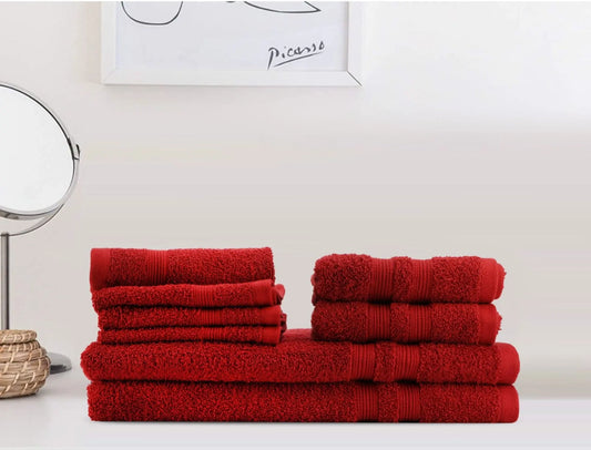 LUSH & BEYOND Set of 8 (4 Face, 2 Hand & 2 Bath Towel , 100% Cotton Towel for Men & Women , 500 GSM Towels, Ultra Absorbent P Red - LUSH & BEYOND