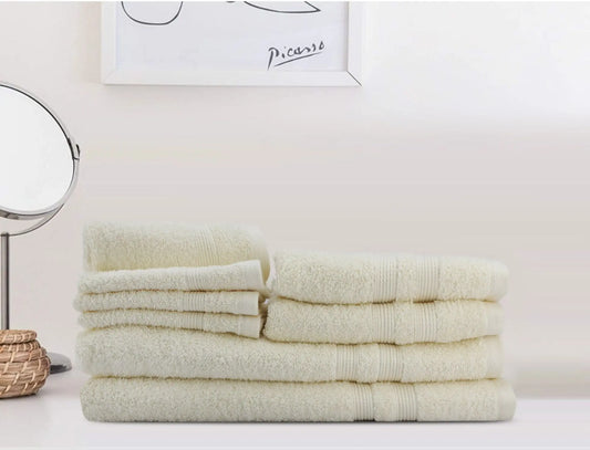 LUSH & BEYOND Set of 8 (4 Face, 2 Hand & 2 Bath Towel , 100% Cotton Towel for Men & Women , 500 GSM Towels, Ultra Absorbent 68 Cream - LUSH & BEYOND